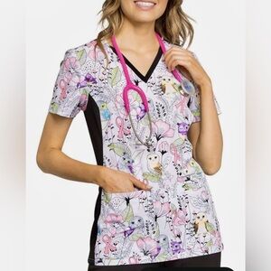 Super cute Cherokee iflex Owl Print Scrub Top